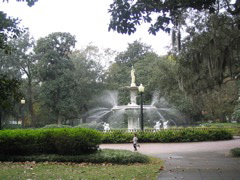 fountain in downtown Savannah square